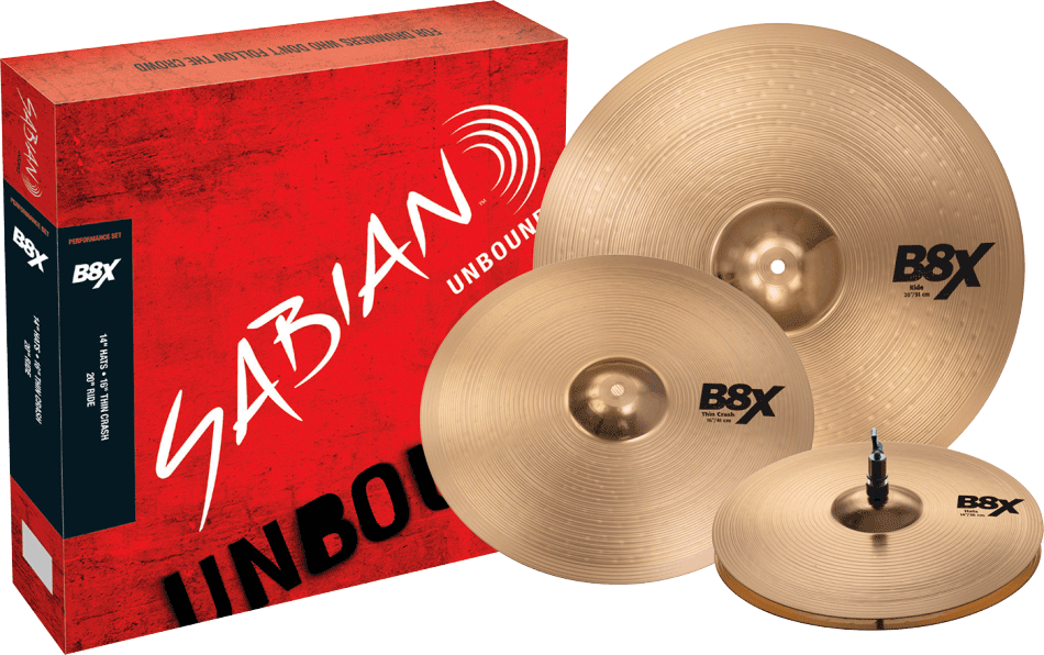 Sabian B8X Cymbal Performance Set, 14'' Hi-Hat, 16'' Crash, 20'' Ride