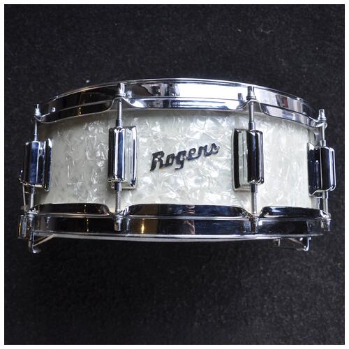 Image 3 - Rogers 14" x 5" 1960s Vintage Wood Dynasonic Custom Snare Drum in White Marine Pearl finish *2nd Hand*