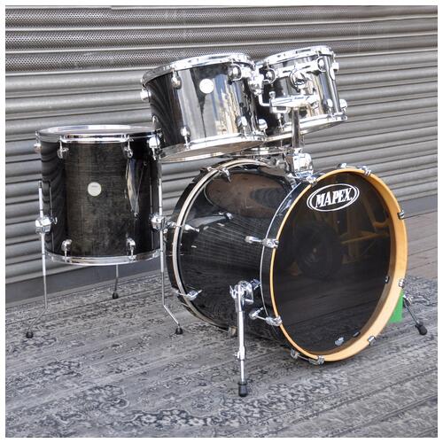 Image 1 - Mapex 12", 13", 16", 22" Meridian Birch Shell Pack with 14" Snare Drum in Trans Black finish *2nd Hand*