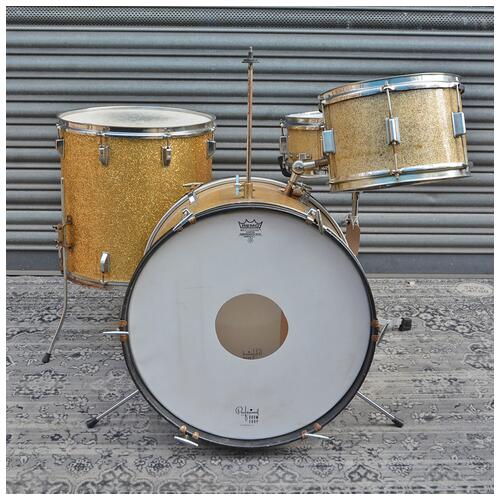 Image 4 - Kent USA 12" 16" 20" + 14" Snare Drum In Gold Sparkle - Cracked bass drum - Vintage