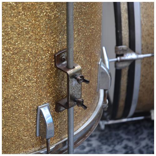 Image 9 - Kent USA 12" 16" 20" + 14" Snare Drum In Gold Sparkle - Cracked bass drum - Vintage