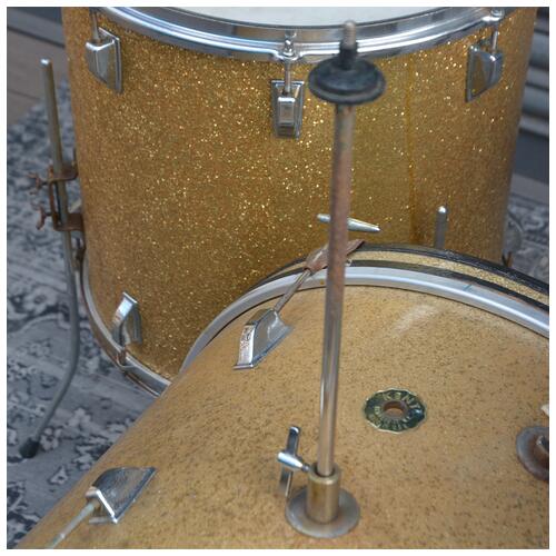 Image 12 - Kent USA 12" 16" 20" + 14" Snare Drum In Gold Sparkle - Cracked bass drum - Vintage