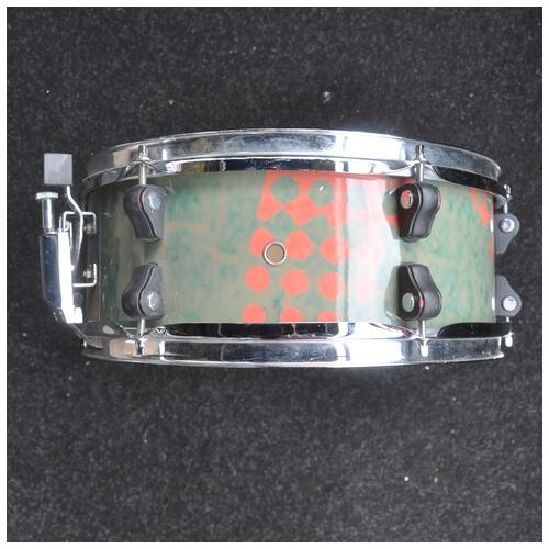 Image 1 - Non-branded 14" x 5.5" Wood Snare Drum with Grunge Pattern in Green and Orange *2nd Hand*