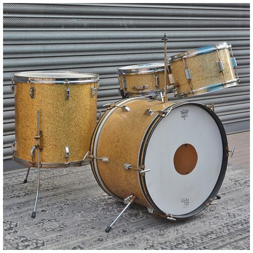 Kent USA 12" 16" 20" + 14" Snare Drum In Gold Sparkle - Cracked bass drum - Vintage
